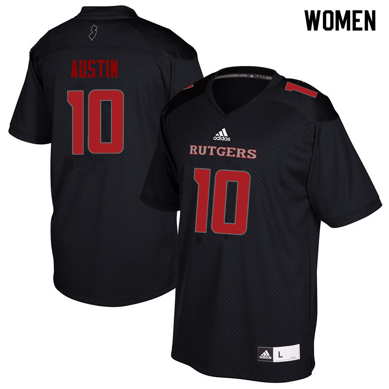 Women #10 Blessaun Austin Rutgers Scarlet Knights College Football Jerseys Sale-Black - Click Image to Close